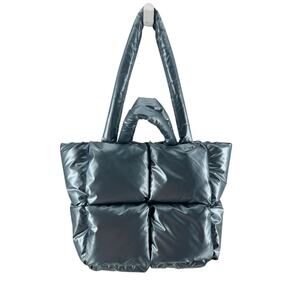 Unbranded Women's Blue Shiny Hobo Puffer Tote Shoulder Bag 10in X 14in